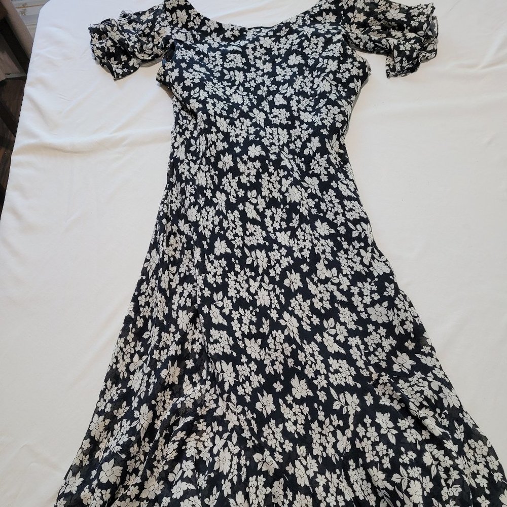 Lauren Black White Sheer Split Sleeve Dress